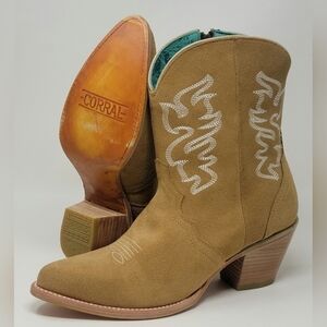 Corral Western Ankle Boots Pointed Toe Embroidered Camel Womens Size 11 New